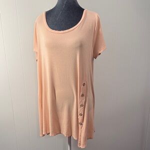 Misia Light Peach Short Sleeve Top with Button Accents